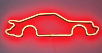 Néon LED silhouette de Porsche, coloris rouge