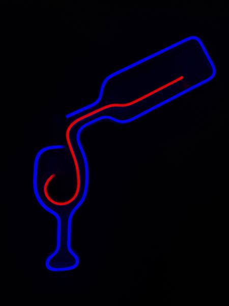 Néon LED verre de vin bicolore, bleu et rouge